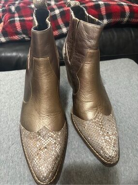 Metallic Bronze Pointed-Toe Women's Ankle Boots